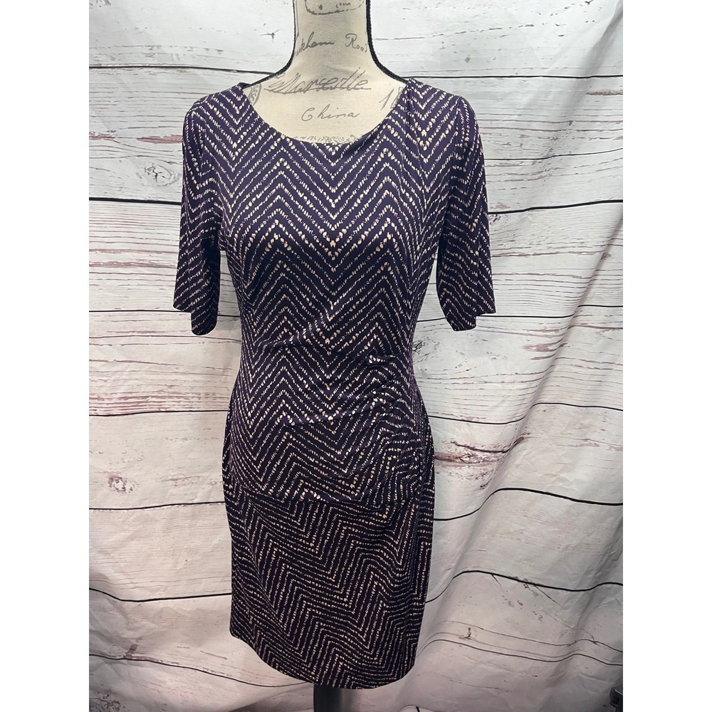 Connected Apparel Purple Chevron Sheath Dress Elbow Sleeve Petite 8P TKD27372P